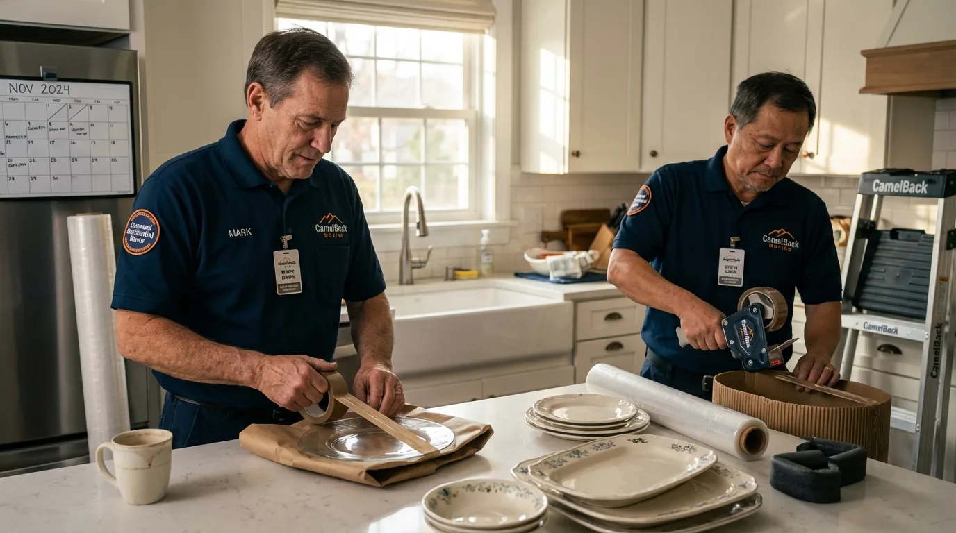 Professional crew packing kitchen dishware in Lemont, IL